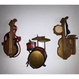 MCM Sexton Musical Instruments Decor Metal Wall Plaques Set of 3 Drums Guitar